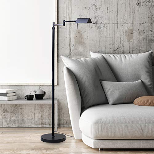 O’Bright Dimmable LED Pharmacy Floor Lamp, 12W LED, Full Range Dimming, 360 Degree Swing Arms, Adjustable Heights, Standing Lamp for Reading, Sewing, and Craft, ETL Listed (Black) - color: Black