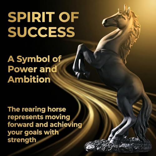 Feng Shui Black Horse Statue for Home Decor - 12.2" Matte Black Resin Rearing Stallion Sculpture - Modern Industrial Figurine for Executive Desk, Bookshelf & Gift for Men (Symbol of Power) - color: Black