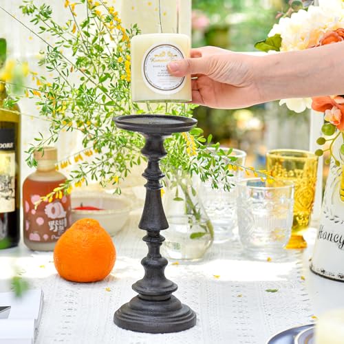 Sungmor Rustic Cast Iron Pillar Candle Holder, 9.6" Tall Vintage Candlestick Holders, Table Centerpiece Metal Candle Holder, Farmhouse Candle Stand for Fireplace Shelf Home Decor - color: Large - 9.4inch Tall