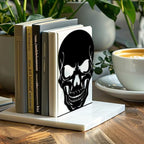 Peacoblue Metal Bookends for Shelves, Modern Decorative Heavy Duty Study Book Ends Stoppers for Office, Desk, Shelf, Room 5.3"x4.3"x7.9" Cast Iron Simple Tall Bookends 1 Pair (Skull) - style: skull