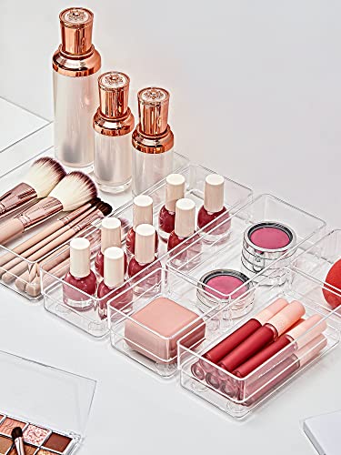 SMARTAKE 22-Piece Drawer Organizer with Non-Slip Silicone Pads, 4-Size Clear Desk Drawer Organizer Trays Storage Tray for Makeup, Jewelries, Utensils in Bedroom Dresser, Office and Kitchen, Clear - size: Large