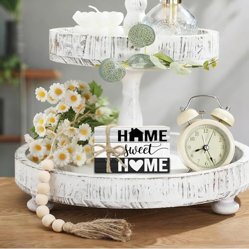 Ycyfckdr Mini Decorative Books for Home Decor, Small Rustic Wood Book Stack for Table Decoration, Home Sweet Decor Book for Living Room Bookshelf, Farmhouse Stacked Books Decoration (L31) - color: Brown & White