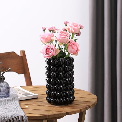 Black Bubble Vase, Black Ceramic Vase for Flowers, Tall Ceramic Vases for Boho Decor, Modern Vases for Living Room, Dinner Table, Bedroom, Wedding, Fireplace Mantel, 8.5 Inches - color: Black, size: Large