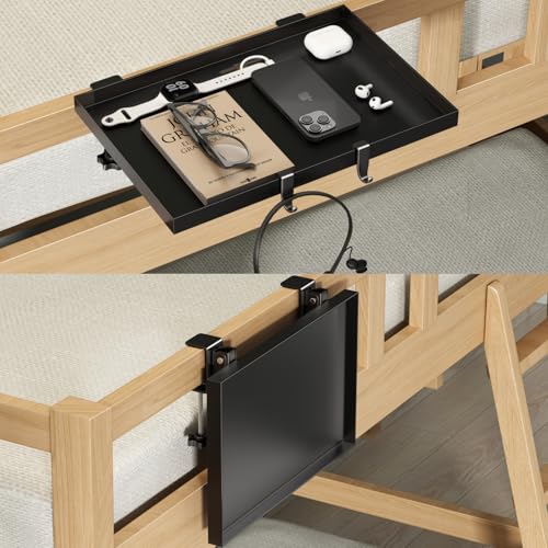 Magheo Bedside Shelf Foldable, Metal Clip-On Bunk Bed Table Shelf for Top Bunk Heavy Duty Bed Side Table Tray for College Dorm Room Essentials, Loft Nightstand Organizer Tray with 1 Cord Hole(Black) - color: Black, size: 12.6" x 9.28" x 0.79"