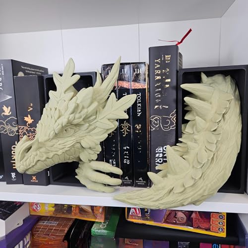 Dragons Awakening Book End – Fantasy Book Nook Insert for Dragon Readers – Unique Home Decor for Bookshelves & Libraries (Head and Tail - Forest Dragon) - color: Head and Tail - Forest Dragon
