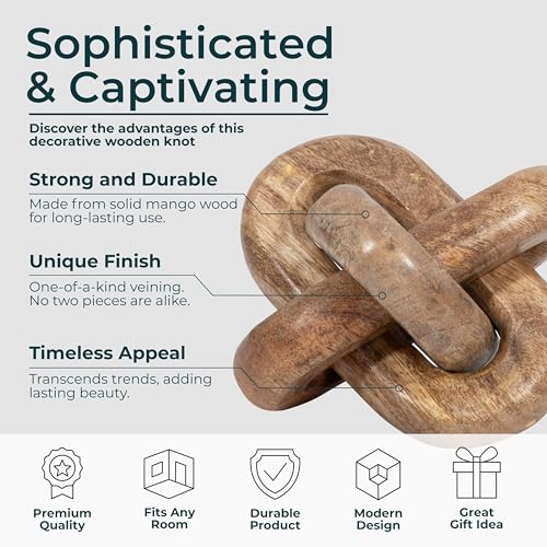 Wood Sculpture Decorative Object – Accessories for Room Styling and Layered Vignettes, Living Room or Office Shelf and Table Placement, Modern Accent Home Decor with Sculptural Presence – 6", Brown - color: Brown, size: 6.0" H