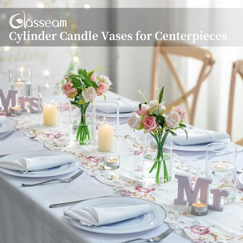Glasseam Hurricane Glass Candle Holder Set of 6, Cylinder Clear Candle Holders for Pillar Candles, Modern Cylinder Vases for Floating Candles, Vases for Centerpiece Wedding Table Decorations, 6inch - color: 6, size: 6in