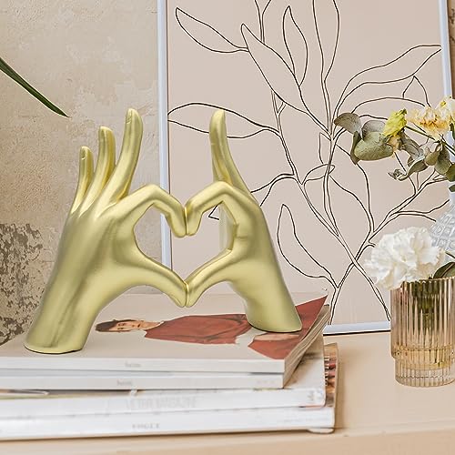 Accessoryway Gold Heart Hands Decor Sculpture,Small Love Heart Gesture Decorative Sign Sculpture for Wedding Dresser Shelves Desktop Knick Knacks Home Decor & Ring-Holder Display Stand - color: Gold