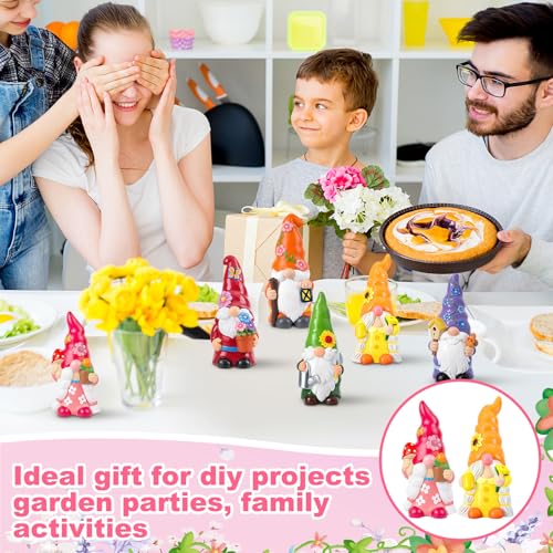 Arrowbash 6 Pcs Garden Ceramics to Paint Ready to Paint Your Own Gnome Statues 5.12 Wildflowers Theme Paintable Figurines DIY Unpainted Ceramics Plaster Crafts Kit with Brush Palette - style: Garden