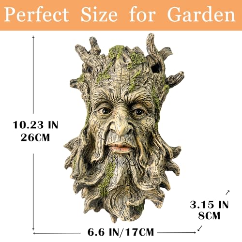 Teaeeno Whimsical Tree Face Garden Decoration, 10.2 in Tree Faces Decor Outdoor Wallmounted Statue Art with Leaf Features, Outdoor Decor Garden Accessory (Nature and Outdoors) - color: Yellow