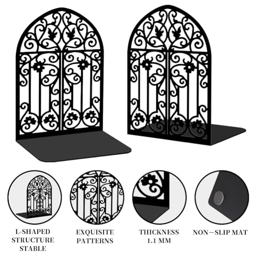2 Pcs Vintage Door Bookends, Metal Decorative Bookends for Shelves, Heavy Duty Book Holders Suitable for Multiple Scenarios, Black - style: Retro Door