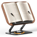 SupeDesk Book Stand for Reading, Adjustable Book Holder with 360° Rotating Bases, Foldable Designs, and Elastic Clips, Multifunctional Display Stand for Recipe, Cookbooks, Magazines, Tablets, Laptops - color: Dark Wood