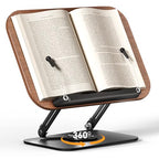 SupeDesk Book Stand for Reading, Adjustable Book Holder with 360° Rotating Bases, Foldable Designs, and Elastic Clips, Multifunctional Display Stand for Recipe, Cookbooks, Magazines, Tablets, Laptops - color: Dark Wood