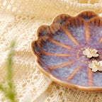 Lotus Ring Holder Dish Small Indoor Ash Tray, Ceramic Dessert Plate Trinket Jewelry Holder Organizing Necklace Earrings for Parents Friends Sister, Deep Purple. All Jewelries Are NOT Included. - color: Purple-Round