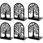 HappyHapi Book Ends, Metal Bookends for Shelves Decorative, Tree Stopper for Heavy Books, Black Ends to Hold Books for Home Office, 6.5 X 4.7 X 3.5 Inch(3 Pairs/6 Pcs, Large)