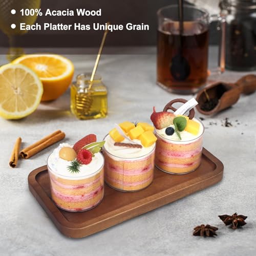 Small Wooden Platters Rectangle Mini Charcuterie Boards Acacia Wood Serving Trays Home Decor Cheese Board Cake Appetizer Plates Kitchen Charcuterie Platter for Food Dish Dessert Snack Tray - size: 10" x 5.5" x 0.6"