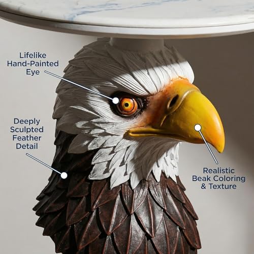 Cool Eagle Side Table - End Table with Faux Marble Top Unique Eagle Head Statue Decor for Executive Office, Living Room Elegant Animal Sculpture Patriotic Home Decor - color: Majestic Eagle Base