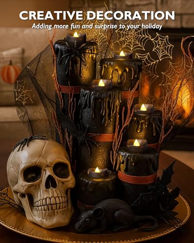 Homemory Black Tea Lights Candles Battery Operated, 200+Hour Flameless Flickering Fake Electric LED Colored Tealights Candles for Halloween, Theme Party, Wedding Table Decor, Holiday Decor, 12-Pack - color: Black, size: Pack of 12
