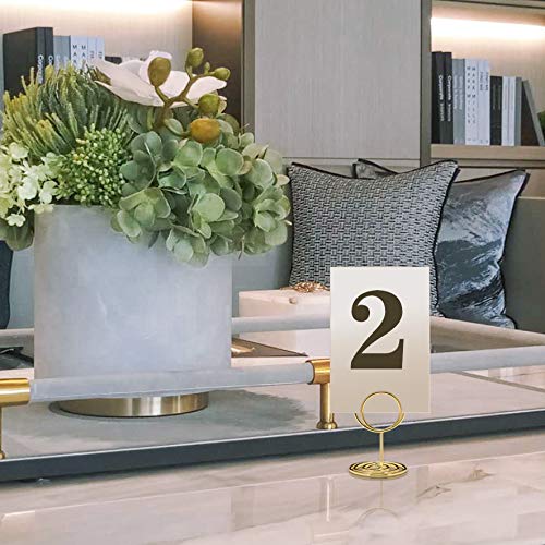 Jofefe 20pcs Mini Place Card Holders, Cute Table Number Holders, Small Size Table Card Holder Tables Number Stands, Wire Photo Picture Menu Clips for Wedding centerpieces, Anniversary Party (Gold) - color: Gold