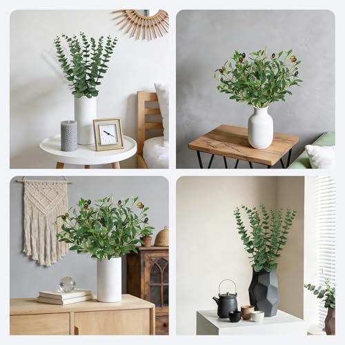 16Pcs Faux Olive Branches&Eucalyptus Branches, 18''Artificial Olive Stems 15''Eucalyptus Stems,Perfect Greenery for Vase,Centerpieces,Spring Decor,Home Decoration for Dining Room&Living Room