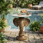 Elephant Sculptural Side Table, 19.69" W x 25.98" H Faux Marble Top, Resin Animal End Table, Unique Accent Table for Living Room, Gift for Housewarming - color: Yellow Elephant Head Statue