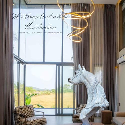 15 in White Bronze Arabian Horse Head Sculpture – Handmade Patina Equestrian Art Bust with Unique Texture, Pure Bronze Horse Statue for Luxury Decor, Gallery & Collectors