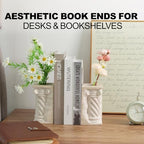Roman Column Book Ends Decorative, 4-in-1 Heavy Duty Marble Bookend for Shelves, Unique Pen Holder & Mini Flower Vase, Classic Greek Statue for Office Home Desk Decor (2PC, Beige) - style: Classical -Beige