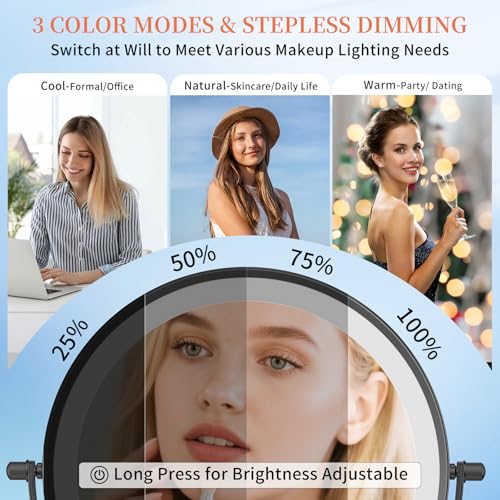 FUNTOUCH 5000mAh Rechargeable Wall Mounted Makeup Mirror with Lights, 9" Double Sided 1X/30X Magnifying Mirror with Dimmable 3 Color Light, Extended Swing Arm 360° Wall Mount Bathroom Mirror, Black - color: Black-30x