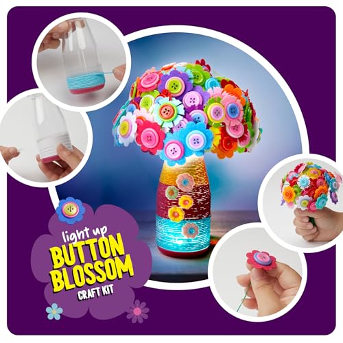 Dan&Darci Light Up Button Flower Craft Kit - Crafts for Kids Ages 4-8 - Arts & Crafts Gift for Girls - Activities for Kid Age 6-8 Girls - 5 Year Old Girl Gift Toys - Birthday Gifts for 5 6 7 8 Years