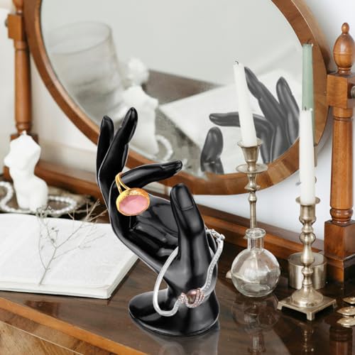 yuntop 1 Pack Hand Form Ring Holder Mannequin Hand Jewelry Organizer Stand Watch Stand Bracelet Ring Support Aesthetic Rack (Black) - color: Black