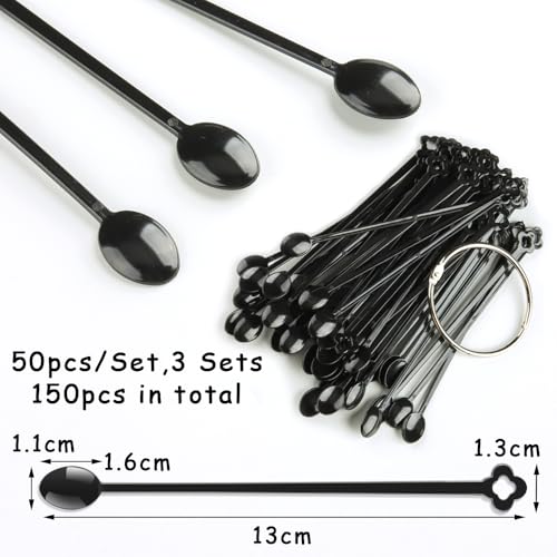 150 Pcs Black Spoon Shaped False Nail Swatch Sticks Nails Art Polish Practice Display Tips Acrylic Nail Sample Sticks With Metal Split Ring Nails tech Supplies for Home or Salon Use - color: Black Spoon Shaped