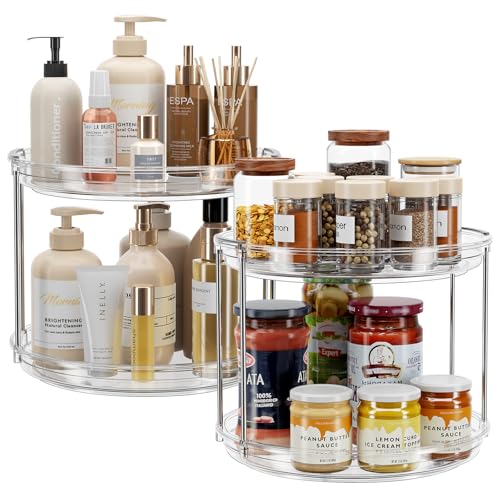 LAMU 2 Pack 2 Tier Lazy Susan Turntable Organizer 9.25'' Rotating Spice Rack Organization for Cabinet, Kitchen, Pantry, Countertop, Bathroom, Vanity, Medicine Cabinet Organizer, Clear - color: Clear, size: 9.25in 2 Pack