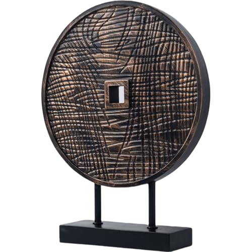 Unique Round Coin Sculpture Decorative Objects for Shelf Home Decor Accents, Modern Abstract Tabletop Decor Items for Living Room Fireplace Mantel, Above Cabinet (Black) - color: Black