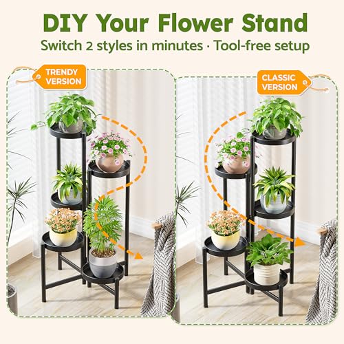 Tall Plant Stand Indoor Outdoor, Corner Metal Flower Pot Stands for Multiple Plants, 5 Tier Heavy Duty Plant Shelf for Patio Garden Balcony Living Room Bedroom - BlackDisk - color: BlackDisk, size: 5-Tiers