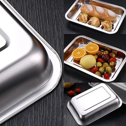 Breading Trays Set of 3 Stainless Steel Breading Pans for Dredging Chicken Breasts and Marinating Meat, Food Prep Serving Trays (12.4" x 8.5" x 1.9") - size: 12.4" x 8.5" x 1.9"
