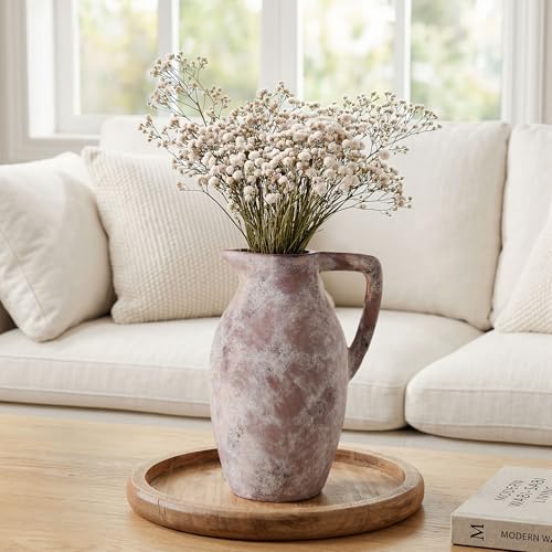 Ceramic Vase with Handle, 9.65 inch Tall Flower Vase Large Floor Vases Home Decor Coffee Table Decor for Living Room Bathroom Farmhouse Modern Boho Centerpieces Bookshelf Kitchen (Terra) - color: D-9.65"h-terra