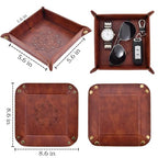 2 Pack Valet Tray, PU Leather Valet Tray Can Be Used As Key Bowl, Cologne Organizer for Men and Travel Jewelry Box, for Key Earphone Phone Coin Change Watches (8.6 * 8.6'' Brown + Pink)