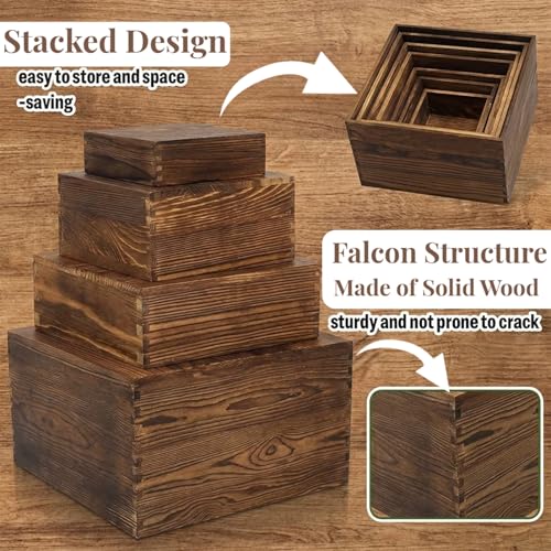 8 PCS Wooden Buffet Risers, Nesting Rustic Wood Display Stands, Multi-Size Dessert Table Display Set for Catering, Wedding & Party Events
