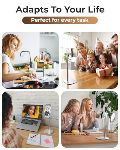 COOPER ChatStand, Adjustable Cell Phone Stand for Desk, Phone Stand for Recording, iPhone Holder for Filming, Small Tripod for iPhone, Fits Samsung, Android Smartphones, (Frost White) - color: B - Frost White