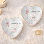 Personalized Heart Shape Jewelry Dish for Daughter-in-Law, Ceramic Trinket Tray Ring Holder With Custom Birth Flower, “Marriage Made You Family, Love Made You My Daughter” Keepsake - color: Daughter In Law 129