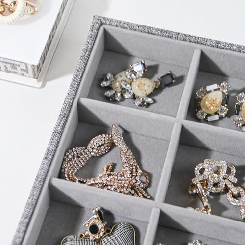 Stackable Jewelry Organizer Tray For Drawers,White Leather Small Earring Storage Tray,Bracelet And Necklace Display Box,Jewelry Ring Display Case (Gray 12 Grids) - style: Gray 12 Grids