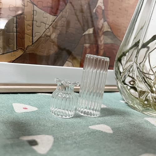 2Pcs Clear Mini Vase, Miniature Vases, Cat Whisker Vase, Miniature Stuff for Tiny Houses Decoration DIY Micro Landscape Items