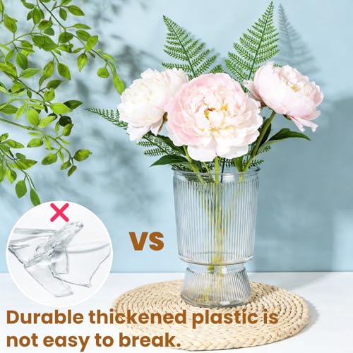 Tlence 12 Pack Clear Plastic Flower Vases, 6.3" Small Ribbed Fluted Glass-Like Vase, Decorative Modern Ripple Hydroponic Plant Vase with Base for Table Centerpieces Home Decor Wedding Decoration