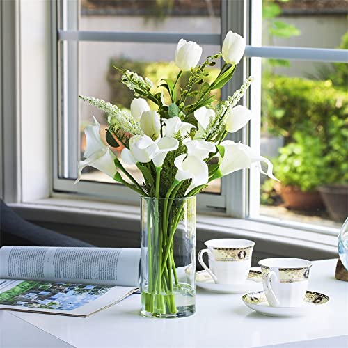 Enova Floral Cylinder Glass Vase 5 x 12 Inches Round Large Flower Vase, Pillar Candle Floating Candle Holder Vase, Tall Glass Vase for Flowers, Glass Vase for Decor, Wedding Centerpieces (1 Piece) - size: 5W X 12H