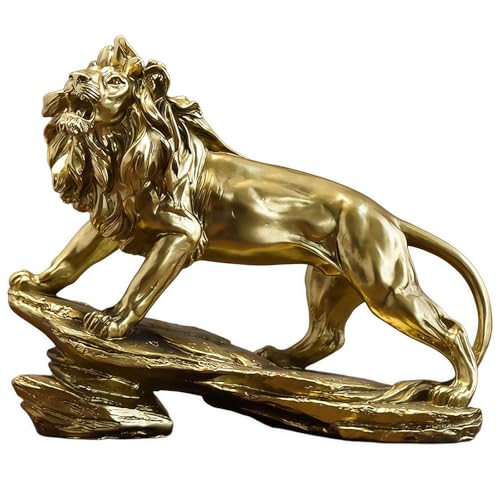 Gold Lion Statue for Home Decor - 8.7" Modern Resin Climbing Lion Sculpture - Luxury Office Desk Accessories & Motivational Gifts for Men (Polished Gold Finish)