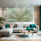 YJYart Abstract Wall Art Green and Gold Hand Painted Oil Painting Blossom Botanical Large Picture for Living Room Bedroom Kitchen Office 30x60 Inch - color: Green, size: 58"L x 29"W