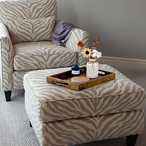 Hanobe Brown Decorative Serving Trays: Rustic Brown Rectangle Tray Decor with Cutout Handles for Coffee Table Ottoman Living Room Kitchen Home Decor, Large - size: 15.8" x 11.8" x 2"