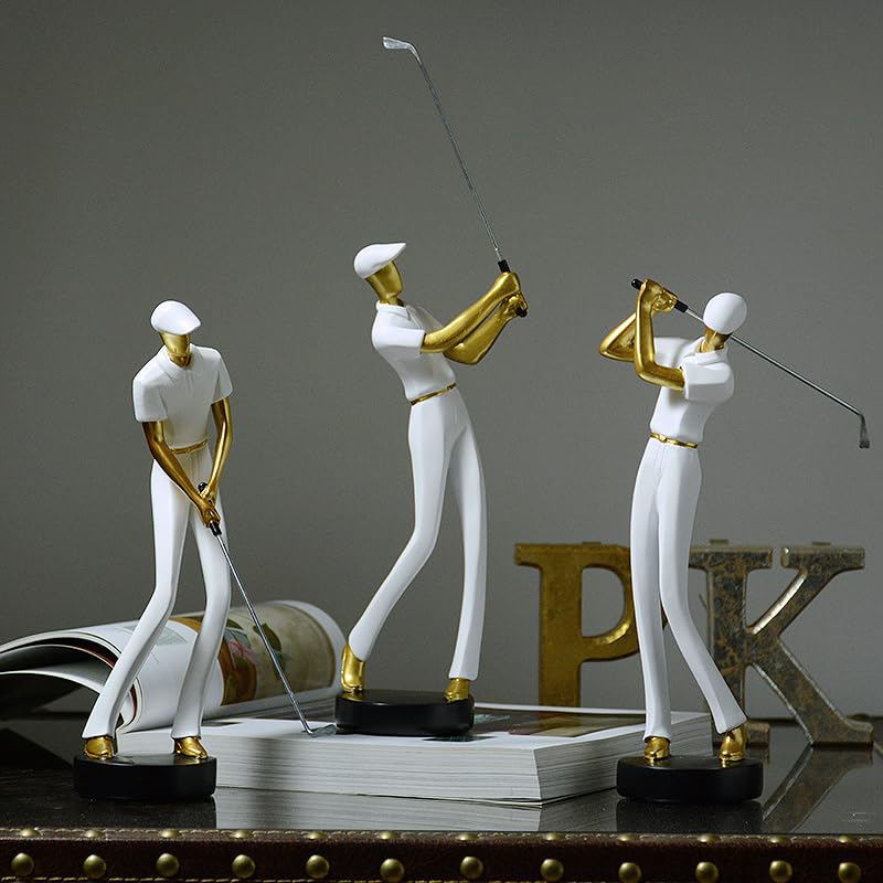 HAUCOZE Golf Figurine Statue Golfer Sculpture White Modern Home Decor Sports Office Gift Polyresin 9.6 Inch