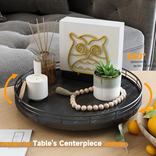 12" Oak Bathroom Vanity Tray Turntable for Perfume Candle, Round Wooden Decorative Tray for Kitchen Sink Countertop Organizer, Bathroom Counter Organizer for Skincare Makeup, Farmhouse Black Gold - color: Black, size: 12 inches