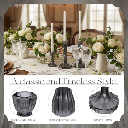 Mumufy 6 Pcs Taper Candle Holders Glass Candlestick Holder Fit 0.8 Inch Candles 4'' 6'' 8'' Tall Crystal Decorative Candlestick Stand Centerpiece for Wedding Proposal Decoration (Black) - color: Black